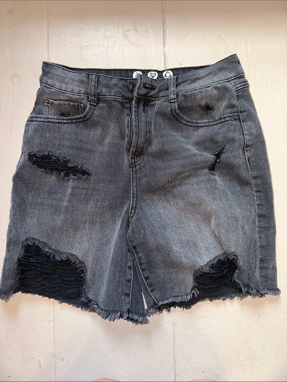 Rewash Black Distressed Denim Jean Shorts
